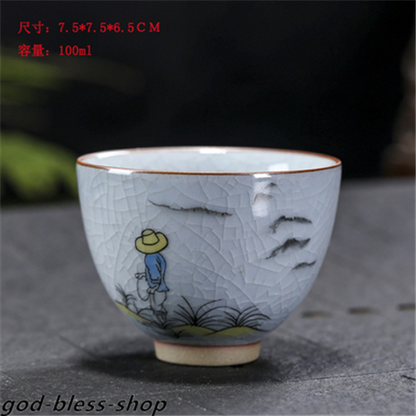 Ruyao Master Cup Crackle Glaze Handpainted Tea Cup 100ml Chinese Kungfu Tea Cups