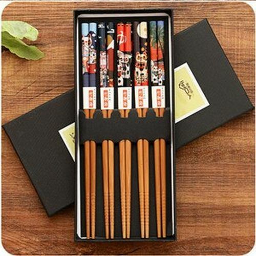 5 Pairs/Set Japanese Style Bamboo Wooden Sushi Chopsticks Tableware Eating Tools