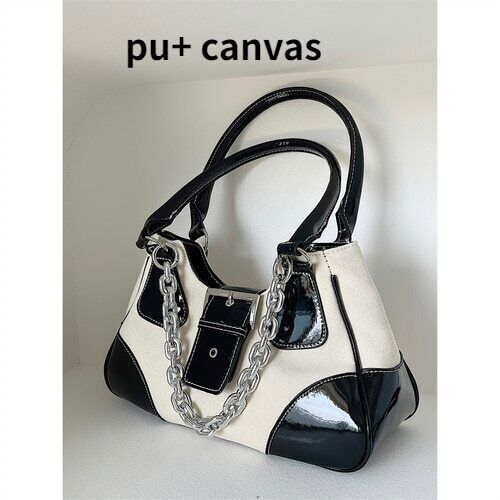 Cool Girls Canvas Bag Leather Women's Chain Shoulder Crossbody Bags Handbags