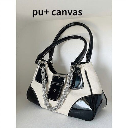 Cool Girls Canvas Bag Leather Women's Chain Shoulder Crossbody Bags Handbags