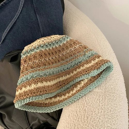 Women Bucket Hats Color Woven Summer Japanese Show Face Beach Sun Caps Sunshades