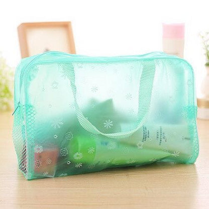 Flower Print Cosmetic Bag Transparent Makeup Pouch Case Travel Small Toiletry