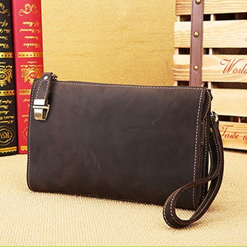 Male Business Bag Crazy Horse Leather Retro Clutch Bag Genuine Leather Clutch