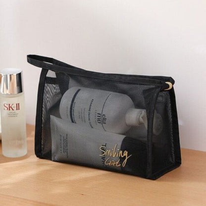 Black Mesh Cosmetic Bags Transparent Traveling Brushes Organizer Case Toiletry