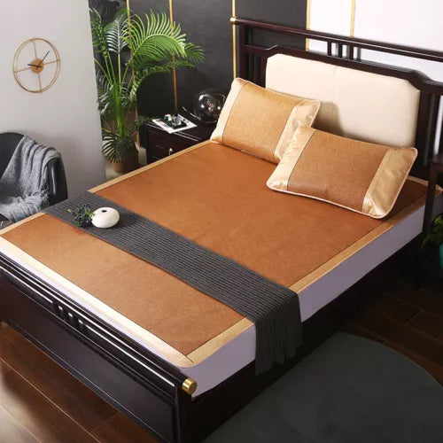 Summer Sleeping Rattan Bed Mat Foldable Nature Bamboo Cool Bed Mat +Pillowcase