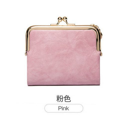 Cute Wallet Short Bifold Retro Coin Purse Zip Kiss Lock Green Synthetic Leather
