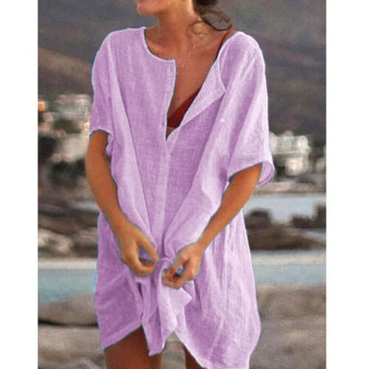 Plus Size Women Short Sleeve Baggy Long Blouse Shirt Mini Dress Beach Tunic Tops