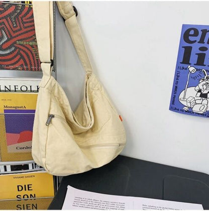 Oversized Canvas Slouchy Side Bag Textile Stylish Big Laptop Pouch Crossbody Bag