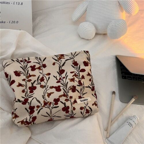 Corduroy Plaid Flower Cosmetic Lipstick Case Travel Makeup Bag 17*10*7/25*18*5CM