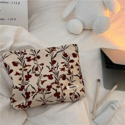 Corduroy Plaid Flower Cosmetic Lipstick Case Travel Makeup Bag 17*10*7/25*18*5CM