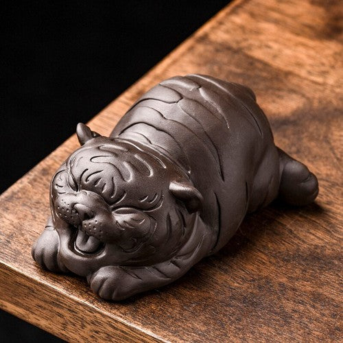 Chinese Purple Clay Tea Pet Lucky Cute Tiger Handmade Crafts Home Zisha Tea Set