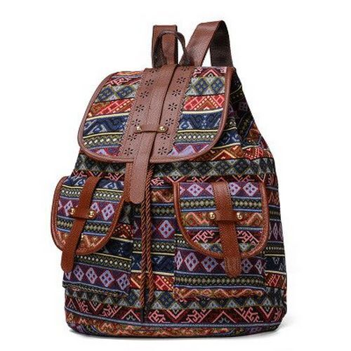 Backpack Retro Pattern Canvas Bag Fashion Travel Drawstring Multifunctional Bags