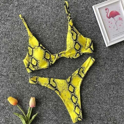 Women Swimsuit V-bar Underwired Ribbed Thong Swimwear Two-pieces Bikini Push Up