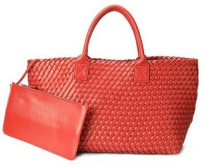 Candy Color Woven Tote Bag Fashion One Shoulder Bag Large Handbag Shopping Bags