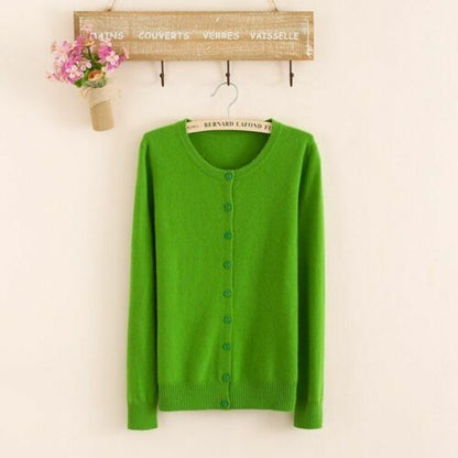 Women Sweater Cashmere Basic Cardigan O-Neck Long Sleeve Wool Knitted Solid Soft