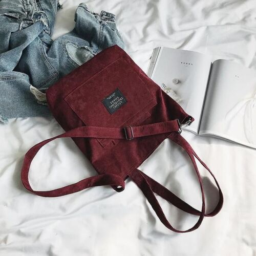Women Corduroy Shoulder Bag Striped Cloth Handbag Zip Tote Canvas Crossbody Bags