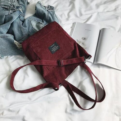 Women Corduroy Shoulder Bag Striped Cloth Handbag Zip Tote Canvas Crossbody Bags