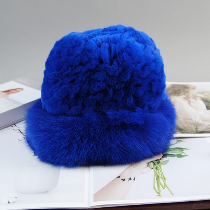 New Style Women Winter Natural Fur Hats Knit Fur Cap Knitted Fluffy Rabbit Fur