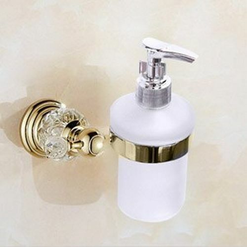 Luxury Crystal Bathroom Accessories Gold Polished Brass Wall Bath Hardware Sets