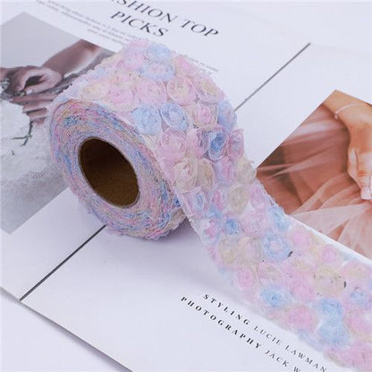 Party Decoration 5Yards DIY Rose Lace Fabric 3D Chiffon Flower Embroidered Decor
