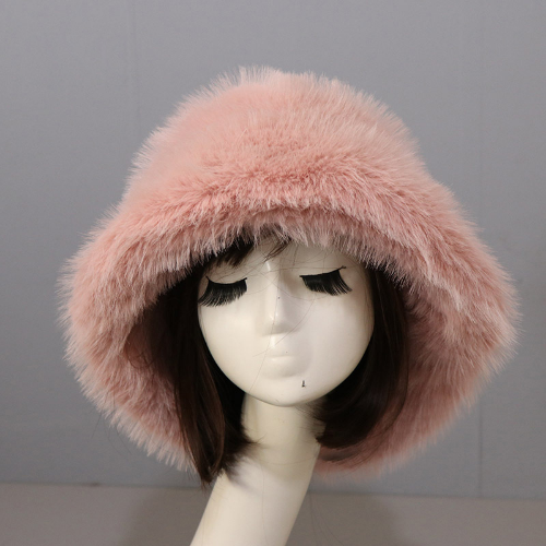 Warm Faux Fur Bucket Hats Women Outdoor Caps Fleece Cap Fluffy Ski Vacation Hat