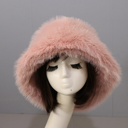 Warm Faux Fur Bucket Hats Women Outdoor Caps Fleece Cap Fluffy Ski Vacation Hat