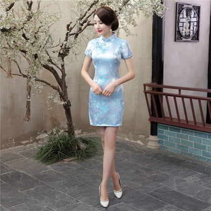 Women Sexy Evening Dress Summer Silk Satin Cheongsam Chinese Traditional Qipao