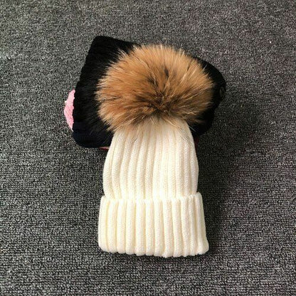 Hat Winter Fur Poms Women Knitted Beanies Cap Thick Skullies Solid Unisex Casual