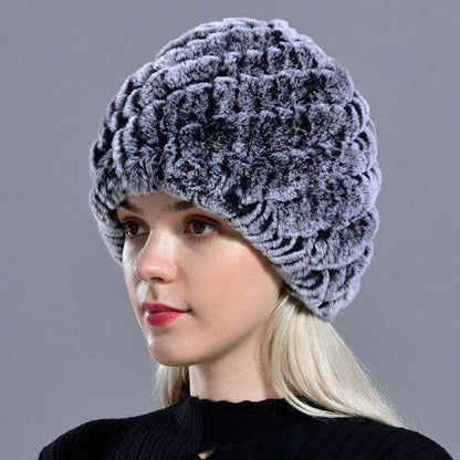 Fur Hats Rabbit Winter Womens Russian Real Knitted Cap Warm Beanie Fashion Solid
