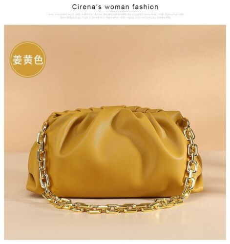 Genuine Cow Leather Handbag Thick Thin Chain Cloud Dumplings Clutch Shoulder Bag