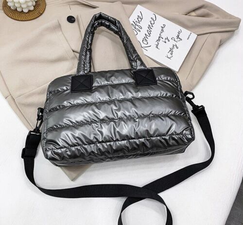 Cotton Messenger Bag Black Padded Handbag Large Shoulder Handbag 33*12*21 CM Bag