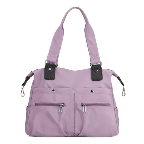 Large Capacity Lightweight Waterproof Multi-Pocket Nylon Shoulder Bag w/Zipper