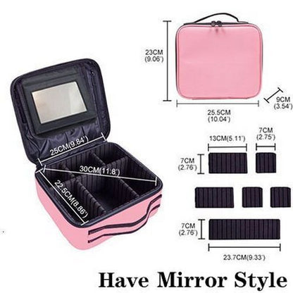 Makeup Case Traveling Cosmetic Bag Make Up Storage Box Nail Tool Suitcases Solid