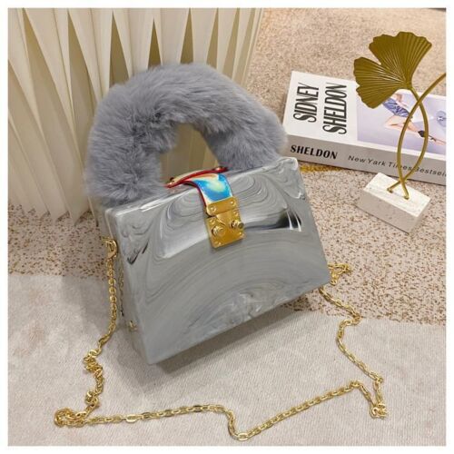 Acrylic Box Clutch Fashion Purse Handbag Chain Shoulder Bags 19*12*9CM Polyester