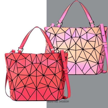 Luminous Bag Reflective Geometric Purse Shoulder Bag Plain Bucket Handbags Hasp