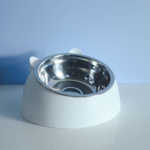 Pet Cat Elevated Stand Cat Dish Stainless Steel Tilted Raised Food Water Bowl