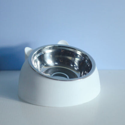 Pet Cat Elevated Stand Cat Dish Stainless Steel Tilted Raised Food Water Bowl