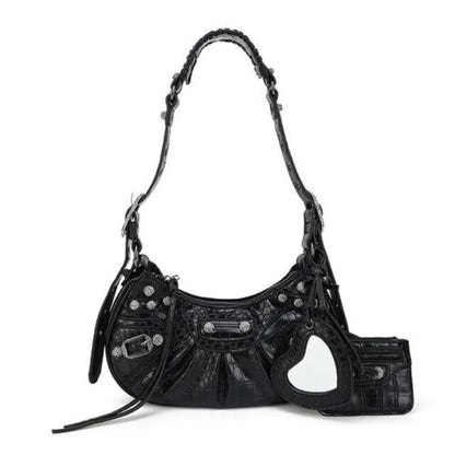 Shoulder Bag Handbag Pleated Rivet Fashion Underarm Bag Motorcycle Bag Polyester
