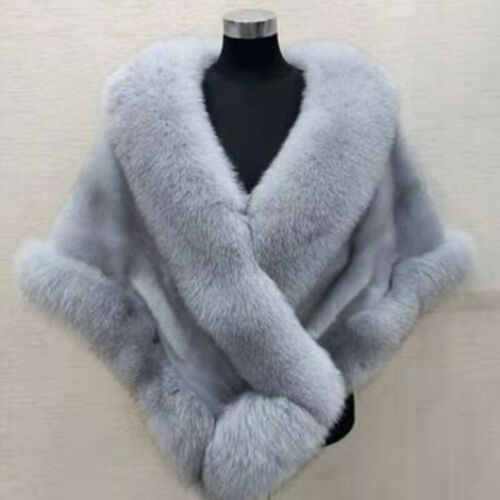 Women Luxury Fluffy Faux Fur Shawl Bridal Wedding Evening Cape Warm Dress Stole