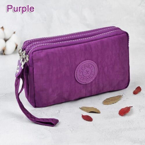 3 Zippers Purse Wallets Coin Cards Keys Money Bag Canvas Woman Handbags 15*9.5CM