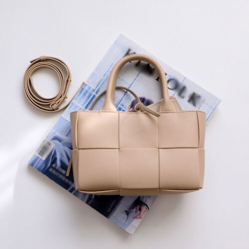 Small Mini Woven Real Leather Double Handles Tote Bag Purse Handbag Crossbody
