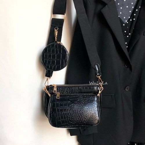 Vintage Shoulder Bag Wide Strap Crocodile Print Crossbody Bag 120CMChain Leather