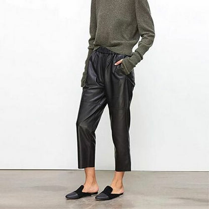 Women Pants Real Leather Leather Trousers High Waist Harem Plus Size Streetwear