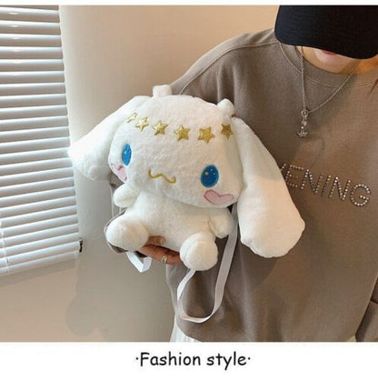 Black Plush Doll Bag Women Cute Funny Backpack Flannel Soft Handle 20L Traveling