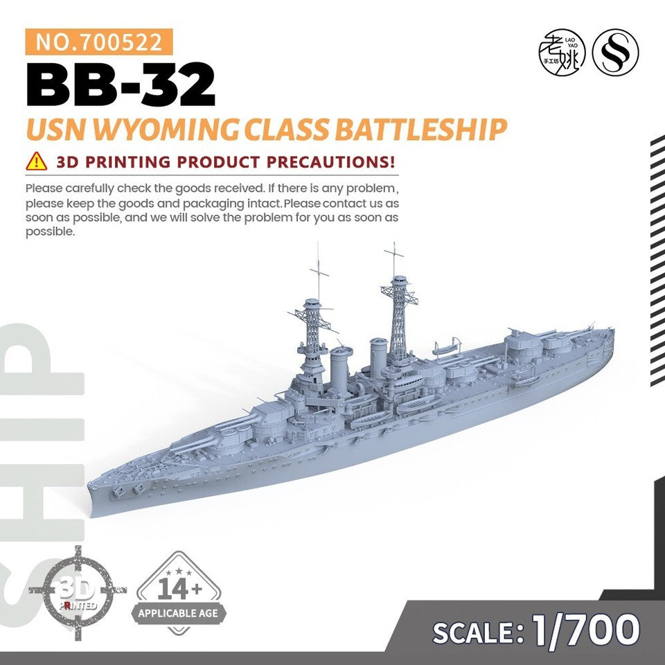 SSMODEL 700522 1/700 3D Printed Resin Model USN Wyoming class Battleship BB32