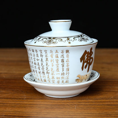 Ceramic Water Supply Cup Tea Bowl Cup Buddhist Heart Sutra Gaiwan Teacup