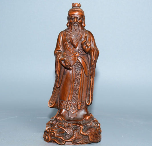 Chinese Boxwood Wood Carving Confucius Statue Wooden Sculpture Home Decor Art