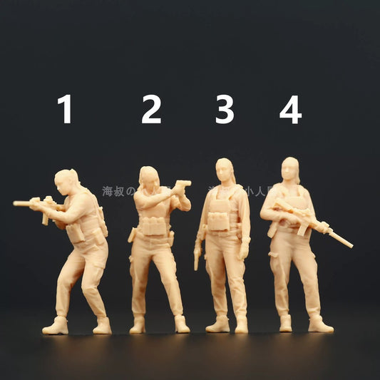 1/64/43 Modern female special forces Special police Mini Figures white Model 4Pc