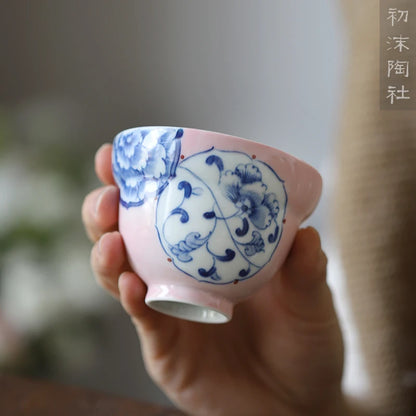 sample tea cup under the noggin Chinese style restoring ancient ways powder blue and white sheet glass ceramic glaze