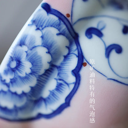 sample tea cup under the noggin Chinese style restoring ancient ways powder blue and white sheet glass ceramic glaze